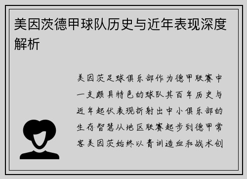 美因茨德甲球队历史与近年表现深度解析